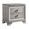 Benzara BM215293 2 Drawer Nightstand with Mirror Accent and Bracket Feet, Light Gray