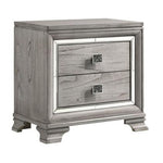 Benzara BM215293 2 Drawer Nightstand with Mirror Accent and Bracket Feet, Light Gray