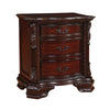 Benzara  BM215294 3 Drawer Nightstand with Wooden Carving and Bracket Feet Support, Brown