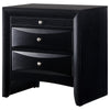 Benzara BM215311 2 Drawer Transitional Nightstand with 1 Pull Out Tray and Knobs, Black