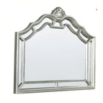 Benzara Scalloped Design Mirror with Crown Top and Wooden Molded Details, Silver