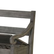 Benzara Ladder Back Design Bench with Lift Top Storage and Sloped Armrests, Gray