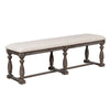 Benzara Farmhouse Style Bench with Padded Seating and Turned Pedestal Base, Gray