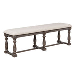 Benzara Farmhouse Style Bench with Padded Seating and Turned Pedestal Base, Gray