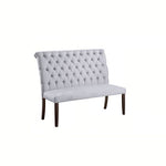 Benzara Fabric Rolled Design High Back Bench with Button Tufted Details, Gray