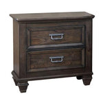 Benzara BM215360 2 Drawer Nightstand with Woodgrain Details and Turned Feet, Brown