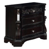 Benzara BM215382 Wooden Three Drawer Nightstand with Carved Detail and Mirror Accents, Brown