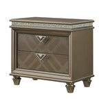 Benzara BM215384 Wooden Two Drawer Nightstand with Faux Stone Details and Turned Legs, Brown