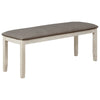 Benzara Wooden Bench with Fabric Upholstered Seat and Chamfered Legs,White and Gray