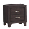 Benzara BM215424 2 Drawer Wood Nightstand with Grain Details and Curved Metal Handles,Brown