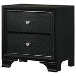 Benzara BM215425 2 Drawer Wooden Nightstand with Textured Details and Crystal Pulls, Black