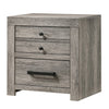 Benzara BM215427 2 Drawer Wooden Nightstand with Metal Bar and Knob Pulls, Gray