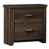 Benzara BM215446 2 Drawer Wooden Nightstand with Grain Details and Metal Handles, Brown