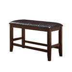 Benzara Wooden Counter Height Bench with Leatherette Seat, Brown