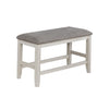 Benzara Wooden Counter Height Bench with Fabric Upholstered Seat, White and Gray