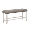 Benzara Counter Height Wooden Bench with Fabric Upholstered Seat, White and Gray