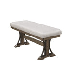 Benzara Rectangular Fabric Upholstered Bench with Trestle Base, Brown and Gray