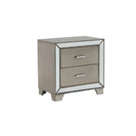 Benzara BM215467 2 Drawer Wooden Nightstand with Faux Crystal Inlay and Mirror Accent, Gray