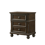 Benzara BM215468 3 Drawer Wooden Nightstand with Molded Details and Metal Knobs, Brown
