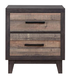 Benzara BM215469 Two Drawer Wooden Nightstand with Plank Style Fronts and Bar Handles, Brown