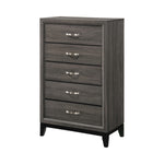 Benzara BM215483 5 Drawer Transitional Chest with Chamfered Feet and Curved Handles, Gray