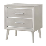 Benzara BM215526 2 Drawer Contemporary Nightstand with Bar Handles and Splayed Legs, Silver
