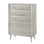 Benzara BM215528 5 Drawer Contemporary Chest with Bar Handles and Splayed Legs, Silver