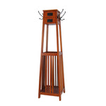 Benzara BM215613 2  Drawer Mission Style Coat Rack with 4 Hooks and Slatted Sides, Brown