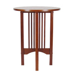 Benzara BM215614 Mission Style Round Table with Slatted Design and Block Legs, Brown