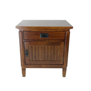 Benzara BM215618 1 Drawer Night Stand with 1 Storage Cabinet and Mission Bale Pulls, Brown