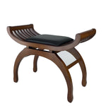 Benzara BM215619 Curved Design Mission Stool with Leatherette Seat and Slatted Sides, Brown