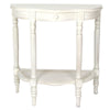 Benzara BM215627 1 Drawer Half Moon Shaped Console with Bulged Front and Turned Legs, White