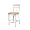 Benzara BM215629 Wooden Counter Stool with Rush Woven Seat and Cut Out Back, Beige and White