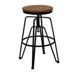 Benzara BM215630 Round Wooden Top Metal Frame Stool with Adjustable Height, Brown and Black