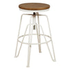 Benzara BM215631 Round Wooden Top Metal Frame Stool with Adjustable Height, Brown and White