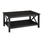 Benzara BM215637 Rectangular Wooden Frame Coffee Table with Open Bottom Shelf, Black