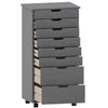 Benzara BM215641 8 Drawers Wooden Storage Cart with Casters and Cut Out Pulls, Gray