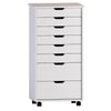 Benzara BM215642 8 Drawers Wooden Storage Cart with Casters and Cut Out Pulls, White