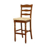 Benzara BM215656 Wooden Barstool with Rush Woven Seat and Cut Out Back, Beige and Brown