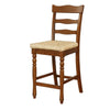 Benzara BM215657 Wooden Counter Stool with Rush Woven Seat and Cut Out Back, Beige and Brown