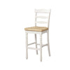 Benzara BM215658 Wooden Barstool with Rush Woven Seat and Cut Out Back, Beige and White
