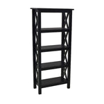 Benzara BM215660 Transitional 5 Tier Wooden Bookcase X Shape Side Frames, Black