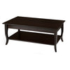 Benzara BM215661 Wooden Coffee Table with Open Bottom Shelf and Sabre Legs, Espresso Brown