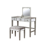 Benzara BM215670 2 Drawer Flip Top Wooden Vanity Set with Mirrored Accents, Silver and Gray