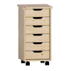 Benzara BM215671 6 Drawer Rolling Storage Cart with Cut Out Pulls, Natural Brown