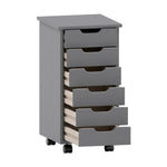 Benzara BM215672 6 Drawer Rolling Storage Cart with Cut Out Pulls, Gray