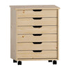 Benzara BM215674 Rolling Storage Cart with Cut Out Pulls and 6 Drawers, Natural Brown