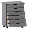 Benzara BM215675 Rolling Storage Cart with Cut Out Pulls and 6 Drawers, Gray
