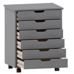 Benzara BM215675 Rolling Storage Cart with Cut Out Pulls and 6 Drawers, Gray