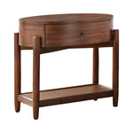 Benzara BM215768 Single Drawer Oval Shaped Wooden Nightstand with Open Bottom Shelf, Brown